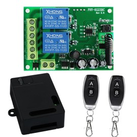Bkiyougo DC 12V 24V 433mhz Wireless Radio Remote Control Switch RF Relay Receiver Board 2CH 10A with 2 Transmitter Key fobs for Motor, Light, Gate Door, DIY Controller