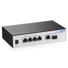 YuLinca 10G Web Managed Switch, 4x2.5G RJ45 + 10G RJ45 + 10G SFP Ports, LACP/VLAN/QoS, Fanless Metal, for NAS/Gaming/8K Streaming