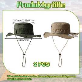 CJAPGJW 2 Stück Fischerhut, 55-59 cm Kopfumfang, Safari Hut Herren, Sonnenhut Herren, Outdoor Hut mit 8 cm Krempe, UV-Schutz für Wanderungen und Outdoor-Aktivitäten, Khaki und Army Green