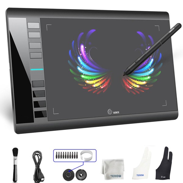 Graphics Drawing Tablets, UGEE M708 10 x 6 inch Large Active Area Drawing Tablet with 8 Hot Keys 8192 Levels Pen Graphic Tablets for Computer Digital Art Creation Sketch for Windows Mac os and Linux