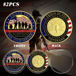 CHURYUML 82Pcs Military Challenge Coins Veterans Appreciation Coin Thank You for Your Service Veterans Day Gifts Christmas Thanksgiving Military Commemorative Gift for Men Women Army Navy