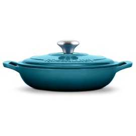 ROSSALLINI Signature Enameled Cast Iron Braiser, Non-Stick Serving Pot with Tight Fitting Lid for Perfect Roasting, Baking, Sauteing, Searing, and Pan Frying | 1.5Q (1.4L) - Ocean Blue