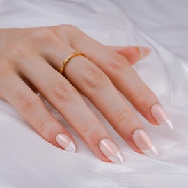 Hkanlre Press On Nails Almond-Glossy Press on Nails Medium,French Fake Nails for Women,Natural Reusable Bling Nails