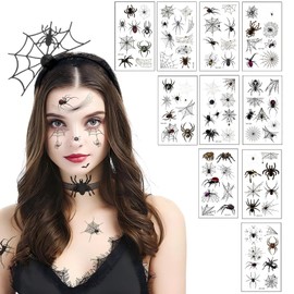 Halloween Temporary Tattoo Stickers, 10 Sheets Waterproof 3D Spider Web Makeup Face Tattoos for Adult, Spider Webs Stickers for Halloween Cosplay Costume Makeup Props