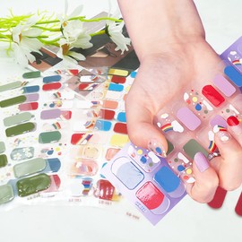 Nail Polish Strips Sticker Luxury Colorful Rainbow Cloud Heart Daisy Nail Wraps Self-Adhesive Stickers Nail Decals Kit with Nail File As Gifts for Pride Day Women Manicure Tips (5 Sheets)