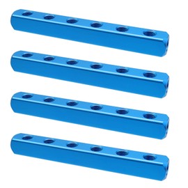Antrader Air Manifold,6 Way 9 Port Manifold Block Splitter Air Compressor Manifold Aluminum Air Hose Inline Manifold Block Splitter 1/4"PT Female Thread Inport and Outport,4Pcs (Blue)