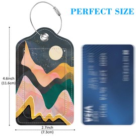 Set of 3 Luggage Tag for Suitcase Moon Golden Mountain Leather Suitcase Tags Identifiers with Privacy Cover Stainless Steel Loop and Address Card for for Women Men Baggage Handbag Backpack