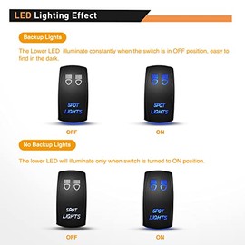 GOOACC GOOACC SPOT Lights Rocker Switch Led Light Bar Switch 5Pin Laser On Off switches 20A 12V 10A 24V Switch with Jumper Wires Set for Cars Trucks RVs,2 Years Warranty