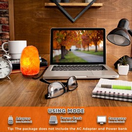 2PCS 100% Natural Pure Himalayan USB LED Salt Lamp Healing Ionizing Pink Crystal Rock Hand Crafted Air Purifier Night Light & Gifts Wooden Base Home Decoration Table Lamp
