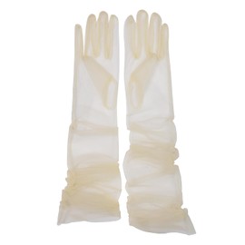 QRBTSCL Women's Wedding Bridal Mesh Tulle Elbow Length Sheer Champagne Gloves