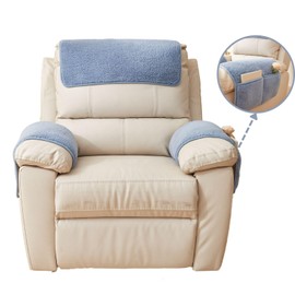 vctops 3 Pieces Sherpa Fleece Sofa Armrest Cover for Recliner Chair with Storage Pockets Non Slip Headrest Cover Fuzzy Couch Cover for Dogs Washable Furniture Protector (Blue,1 Seat)