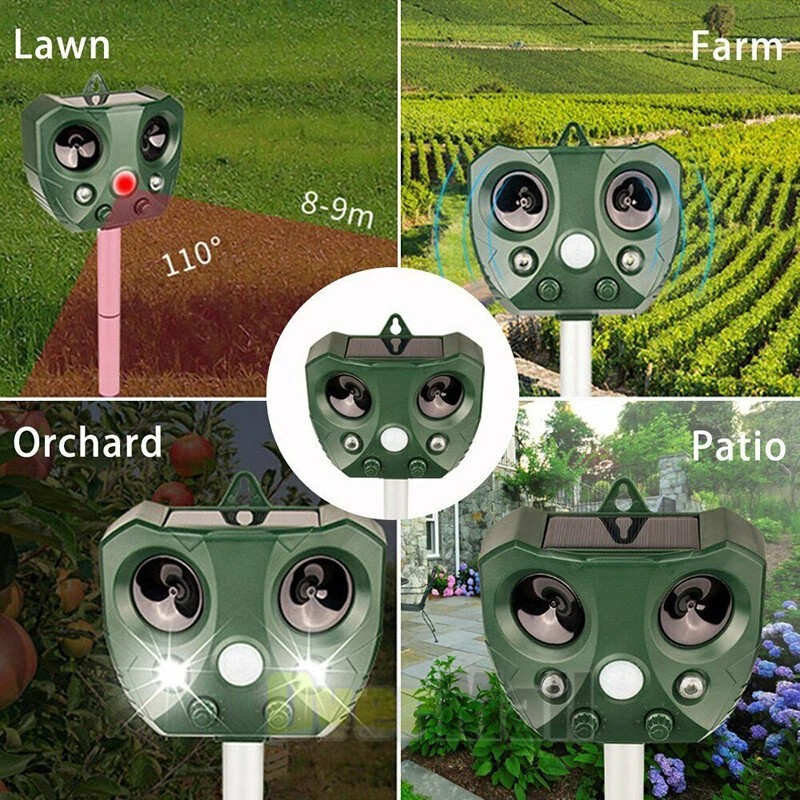 Ultrasonic Solar Animal Repeller 5 Modes with Motion Sensor Flashing