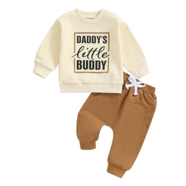 Loalirando Boys Girls 2 Piece Long Sleeve Sweatshirt + Elastic Pants Set (0-3 Years), Beige Brown