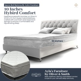 Aylas Furniture Queen Mattress - 10 Inch Hybrid Mattress Queen Size High Density & Comfort Cold Foam with Continuous Coil Bonnell Springs - Eco-Friendly, Breathable Queen Size Mattress Medium Firmness