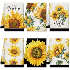 Oudain Sets of 6 Spring Sunflower Kitchen Towels and Dishcloths Vintage Dish Towels Winter Kitchen Hand Towels Kit Novelty Gifts for Party Supplies