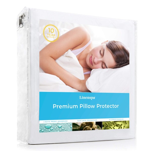 Linenspa Waterproof Pillow Protector - Premium Smooth Fabric - King Pillow Protector,White