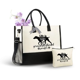 InnoBeta German Shorthaired Pointer Gifts for Women, Canvas Tote Bag for Dog Mom, Dog Lover, Owner, Bag with Top Zipper Closure and Shoulder Strap for Birthday