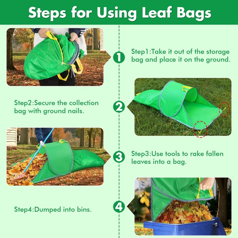 2 Pack Leaf Collector Bags with Dustpan Design, Portable Pop