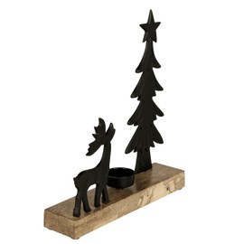 EGLO LIVING Tea Light Holder with Decorative Reindeer Baliguian, Christmas Decoration Windowsill Living Room, Table Decoration Christmas Deer Christmas Tree, Wood and Metal in Black, 25 x 27 cm