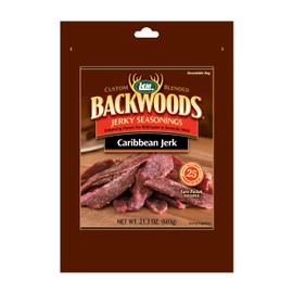 LEM Products Backwoods Caribbean Jerk Jerky Seasoning, Ideal for Wild Game and Domestic Meat, Seasons Up to 25 Pounds of Meat, 21.3 Ounce Packet with Pre-Measured Cure Packet Included