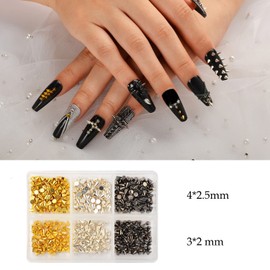 Katfan 600Pcs Nail Art Punk Cone Metalic Spike Studs Sliver Black Gold Nail Art Tiny Stick Nail Art Alloy Rivet Studs Nail Art Accessories for DIY Manicure Tips Craft