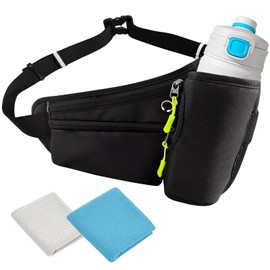 DiazEase Running Pouch with Cool Towel, Running Bag, Waist Pouch, Waist Bag, Smartphone, Plastic Bottle, Won't Shake, Lightweight, Waterproof, Thin, Stylish, Men's, Women's, Sports Goods