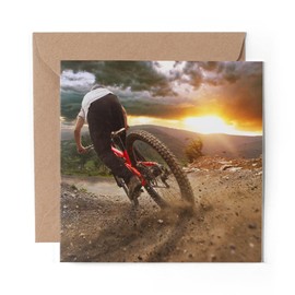 1 x Greeting Card Mountain Biking Bike Trail Sunset - Blank Birthday Celebration Anniversary #16150