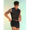 WDIRARA Men's 2 Piece Outfit Rhinestone Sequin Lace Mesh Crop