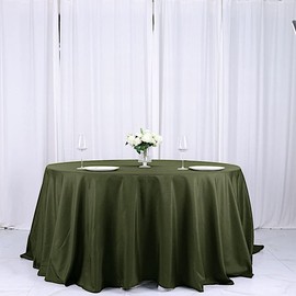 132 inch Olive Green Round Polyester Tablecloth Fabric Table Cover Linens | 132" Washable Fabric Table Cloth Covers for Birthday Party Wedding Reception Buffet Events Catering Dining Kitchen Dining