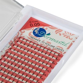 Dermastil 7D Premade Handmade Volume Eyelashes, D Curl, Thickness 0.05 mm, Ready Fan without Knots for Eyelash Extension, PBT, Vegan, 16 Strips Box (11 mm)