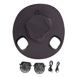 Solar Fan Hat Large Brim Quick Dry Breathable 3 Speeds Wind Long Battery Life Men Sun Hat Solar Fan Fishing Hat Dark Gray