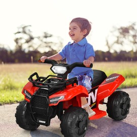 HONEY JOY Kids ATV, 4 Wheeler Battery Powered Toddler Quad with Storage Box, Horn, Music, LED Headlights, 6V Ride On ATV Toy, Gift for Boys Girls(Red)