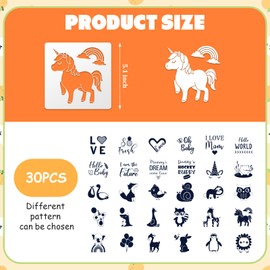 30 Pack Cute Baby Shower Stencils for Onesie Decorating Kit, Reusable Animal Themed Templates Shirt Fabric Stencils for Boy Girl Bodysuit Bibs Bags Shirts Shoes