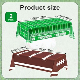 PEUTIER 2pcs Football Party Tablecloth, 54x108 inch Football Field Tablecloth Plastic Touchdown Table Cover for Dinners Football Theme Birthday Party Rugby Game Day Decoration Supplies