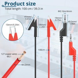 ALLmeter Banana Plug to Alligator Clip Test Leads,1m (3.3ft) 15A 1000V,4mm Stackable Banana Jack,Flexible Plaited Rope,for Multimeter,Power Supply,Clamp Meter,Electrical Testing