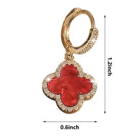 XUDEJUN Gold Plated 925 Sterling Silver Gem Hoop Earrings Clover Designs with Crystal Charms Crystal Natural Gemstone Dangle Earrings for Women (Coral Red)………