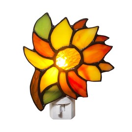 HUIMEIJU Colored Glass Sunflower Night Light, Tiffany Glass, Children's Room, Wall Mounted, Orange