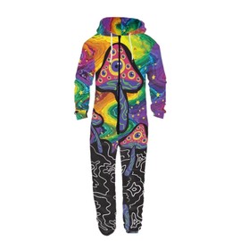 Coloranimal Hippie Mushroom Jumpsuit with Pocket for Adult Colorful Tie Dye Mushroom Onesie Pajama One-Piece Active Novelty Tracksuit for Women and Men