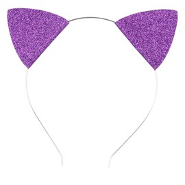 Koolgil Cute Fashion Glitter Cat Ears Headband Cosplay Makeup Ball Festival Party Headband Kitten Ears Headband for Children and Young Women (Purple)