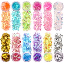 SAVITA 12 Colors Iridescent Glitter Flakes Holographic Nail Sequins Chunky Glitter Irregular Resin Epoxy Paint Art Craft Festival Cosmetic Body Glitter