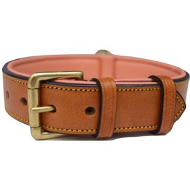 Soft Touch Collars Leather Dog Collar, Padded for Comfort, Large Tan and Coral, Real Genuine Luxury Leather