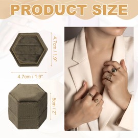 sourcing map Velvet Ring Box, 2 Slot Hexagon Wedding Ring Display Holder Box Jewelry Ring Gift Case for Wedding Ceremony Proposal Engagement, Coffee