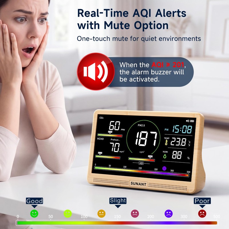 16-in-1 Air Quality Monitor Indoor, 7' Smart Large Display 9