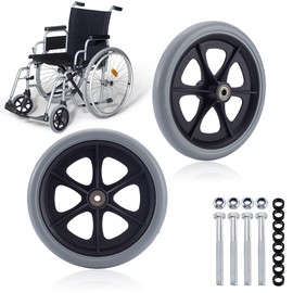 AHANDMAKER 2Pcs 8 Inch Replacement Walker Wheels Wheelchair Accessories Drive Walker Parts for Seniors Mobility Aid Scooter Lawn Mower Luggage Crate Beach Cart, Silver