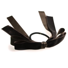 VINGTAINE H-493a-BR Velvet Satin Long Ribbon Hair Rubber Hair Accessories, Velour H-493a-BR Brown