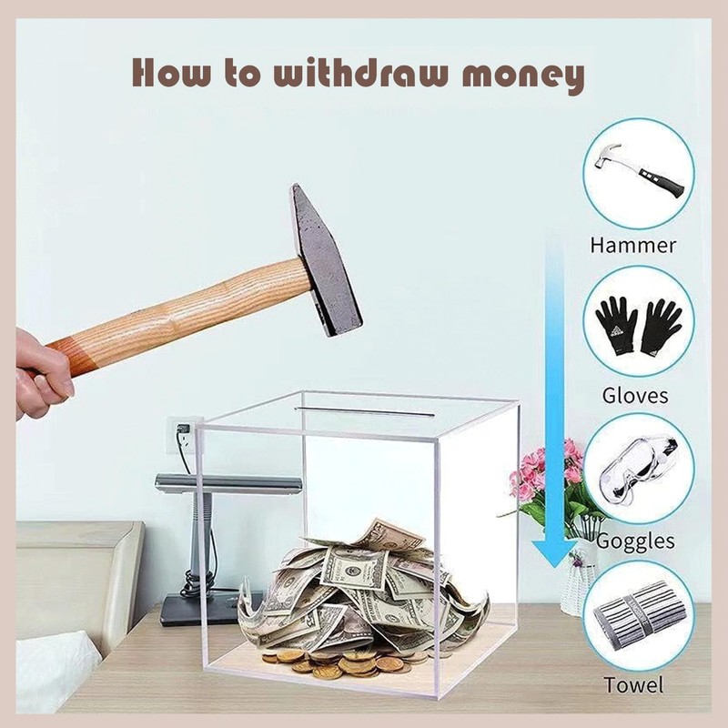 Clear Acrylic Money Box,Square Money Tin,Piggy Bank-Unopenable Savings Box
