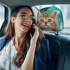 DSSWTP Blue Eye cat Universal Car Headrest Cover Soft Car Seat Head Rest Cover Protector Fabric Head Rest Coverings for SUV Car Truck Auto Accessories 1 Piece