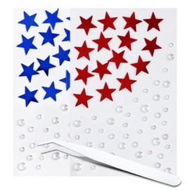 4th of July Rhinestone Star Stickers for Face Makeup Red White and Blue Star Gems Self-Adhesive Sticker with Tweezers Patriotic Party Face Tattoos Decals Independence Day DIY Crafts Decorations 2Pcs