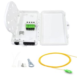 FTTH Fiber Distribution Box | 4 Port Splitter Box with 4 SC APC Coupler Adapters and a Single Mode SCAPC Fusion Splice Pigtail | FTTH Fiber Optic Weatherproof Outdoor Rated Terminal Box with Fusion