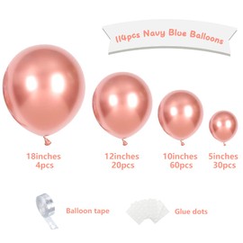 Metallic Rose Gold Balloons Arch- 114pcs Chrome Rose Gold Balloons Garland Kit Different Sizes of 18Inch 12Inch 10Inch 5Inch for Girls Women Birthday Baby Shower Wedding Party Decorations